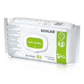 Incidin™ Oxywipe XL von Ecolab, hochwirksame Tücher zur Flächendesinfektion, Wirkstoff Hi-Speed H2O2, alkoholfrei, Tuchgrösse 25 x 37 cm