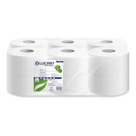 Toilettenpapier LUCART Eco 180, 2-lagig, 180 m x 8.9 cm zu Jumbo-Toilettenpapierspender DELTACLEAN, Packung à 12 Rollen